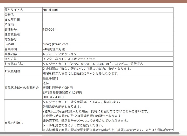 krside 特定商取引法に基づく表記