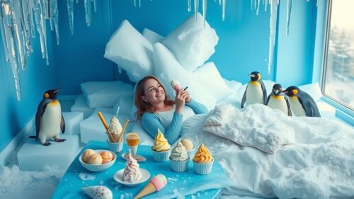 アイスクリームを食べる女性