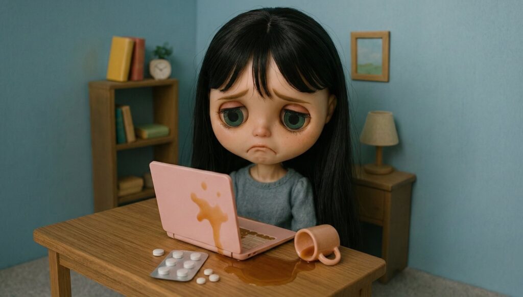 パソコンを水没させて落ち込んでいる女の子