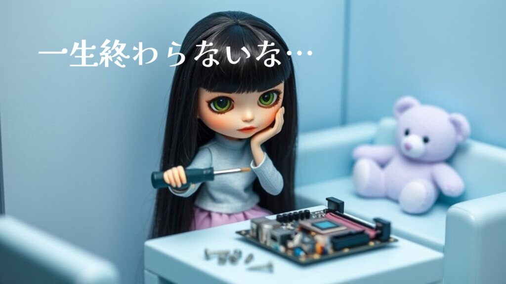 PCを直している女の子