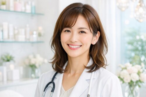 女性医師が笑顔こちらを見ている