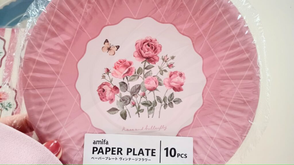 セリア 薔薇と蝶々の紙皿